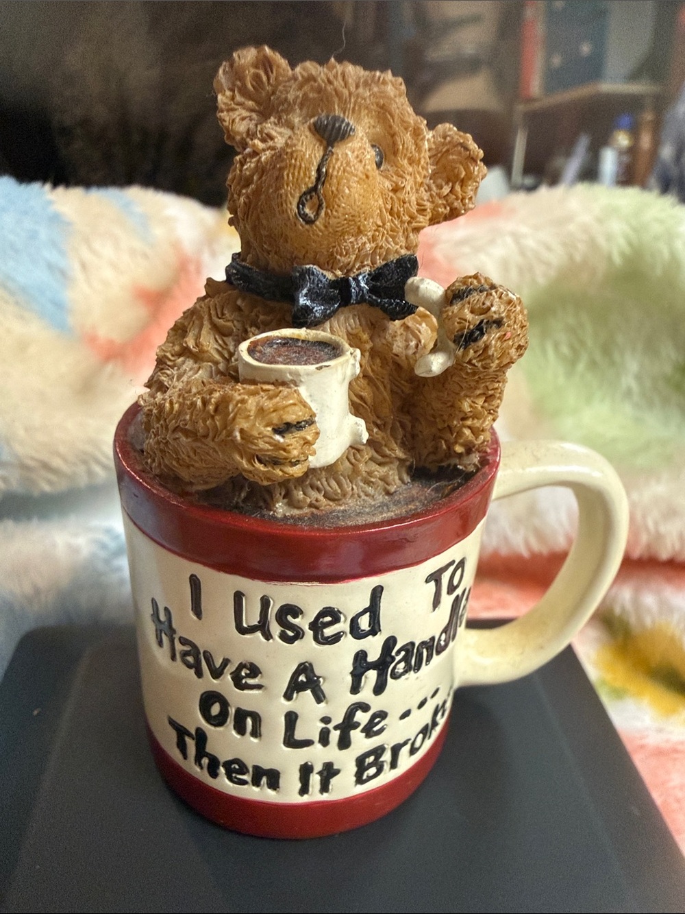 BOYDS BEARS Brown Bear Figurine in Red-Trim Coffee Mug